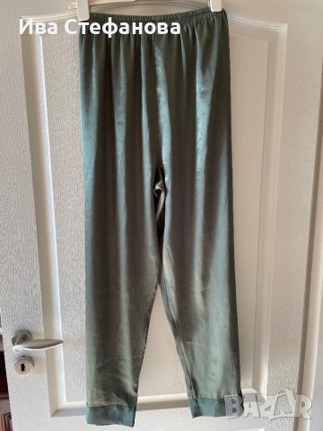 Разкошен широк сатенен зелен панталон висока талия XL размер 