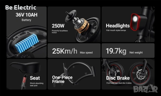 НОВО!!! Електрически Велосипед DYU D3F 250W 36V/10Ah, снимка 6 - Велосипеди - 53072194