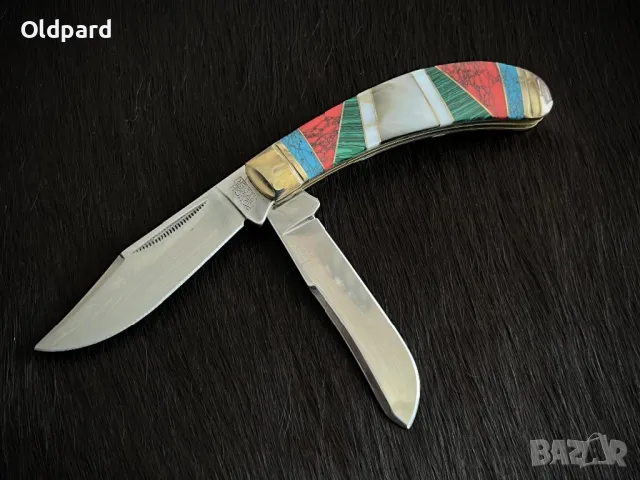 Колекционерски сгъваем нож с уникална дръжка  и с два остриета Bow Trapper Stoneworx (RR2414), снимка 3 - Ножове - 48629896