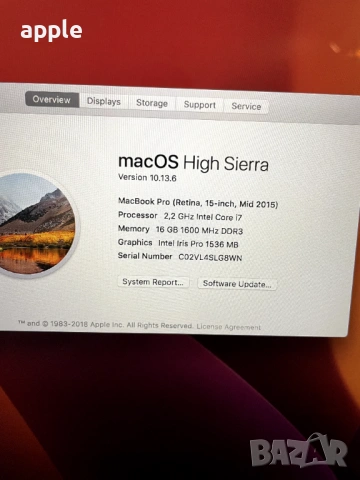 15,4" Core i7 MacBook Pro A1398 (Mid-2014 (IG) -i7/16GB RAM/256GB SSD, снимка 9 - Лаптопи за работа - 53084864