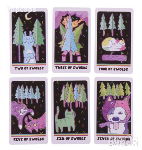 Таро карти с котки: White Cats Tarot & Black Cats Tarot & Weird Cat Tarot, снимка 10 - Карти за игра - 34171461