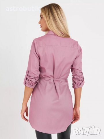 Удължена памучна риза с колан/бяла/, снимка 5 - Ризи - 38602432