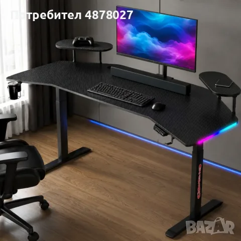 Ергономично геймърско бюро с регулируема височина – Професионално компютърно бюро за офис и игри, 16, снимка 7 - Бюра - 55970455