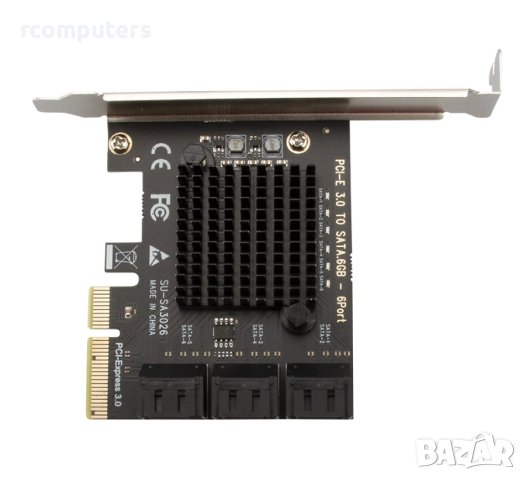 Преходник 6-Port SATA PCIE Card PCIE X1/X4 към SATA Controller Card 6GB/s Internal Adapter Converter