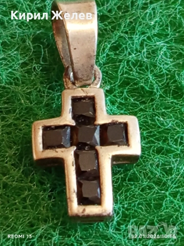 Класически сребърен кръст с инкрустирани камъни Турмалин майсторска ръчна изработка 52561, снимка 2 - Колиета, медальони, синджири - 53070178