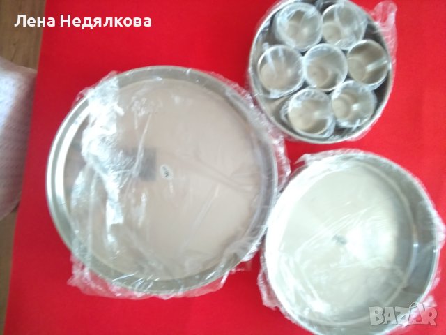 Комплект нови кръгли тави инокс+7 купички за крем карамел, снимка 2 - Съдове за готвене - 41929177