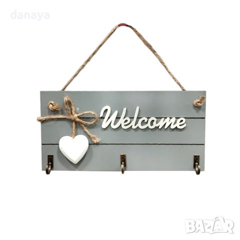3990 Декоративна дървена закачалка за ключове Welcome
