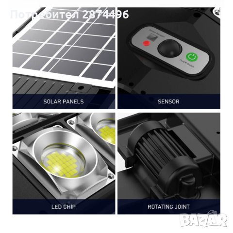 W789B-6 Улична лампа със соларен панел и сензор на движение, снимка 7 - Соларни лампи - 41704539