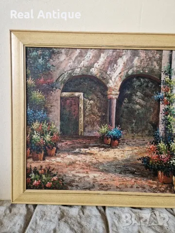 Страхотна антикварна авторска майсторска картина масло върху платно , снимка 5 - Картини - 50308057