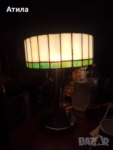 нощна лампа стъкло, метал 38 см, снимка 4 - Настолни лампи - 49096491