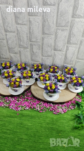 Сладурски чашки с нежни цветлета в лилаво и жълто!, снимка 6 - Декорация за дома - 52046730