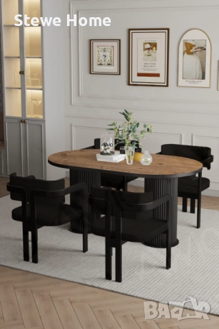 Бохо комплект за трапезария 80x140 с 4 метални стола Токио - черни крака, снимка 3 - Маси - 52304997