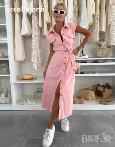 Дамска ежедневна едноредна дънкова рокля без ръкави, 3цвята , снимка 7 - Рокли - 51033308