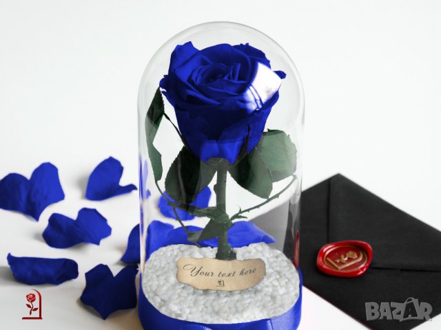 Оригинален Подарък за Жена / Синя Вечна Роза в Стъкленица / Естествена Роза Подарък за Имен Ден, снимка 5 - Други - 34470556