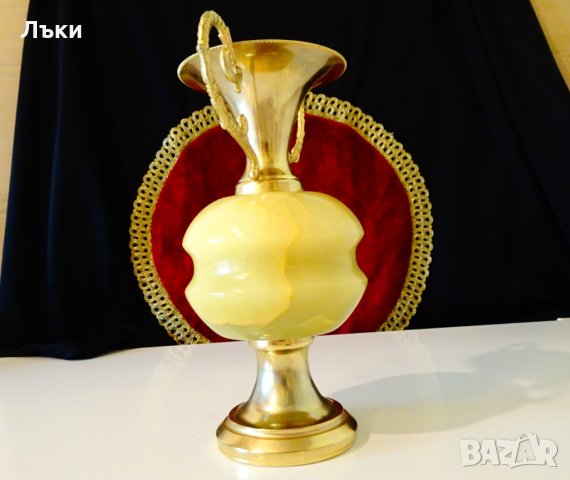 Бронзова ваза,амфора,оникс 1 кг.,позлата. , снимка 3 - Вази - 34181874