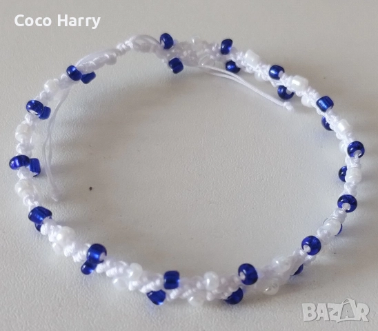 Гривна плетка макраме,със стъклени мъниста,ръчно изработена