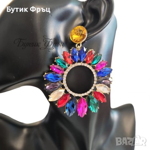 Обеци цветни кристали 1, снимка 2 - Обеци - 41533181