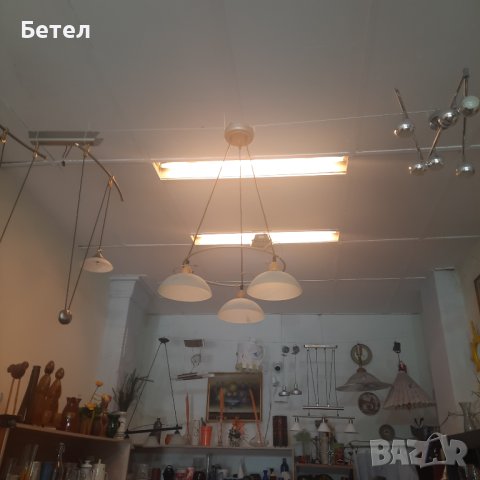Полилей с 3 бр. осветителни чашки ,месинг и матстъкло, снимка 2 - Полилеи - 41187495