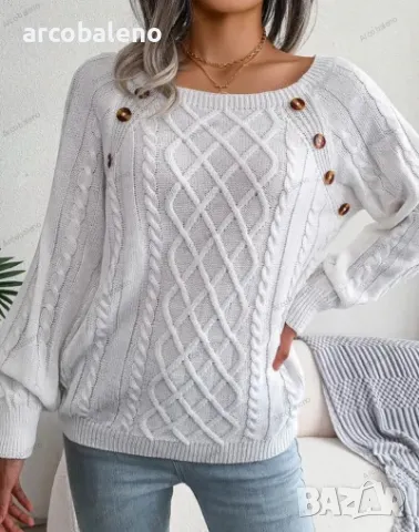 Дамски пуловер с усукващо се копче и квадратно деколте, 3цвята , снимка 5 - Блузи с дълъг ръкав и пуловери - 48641440