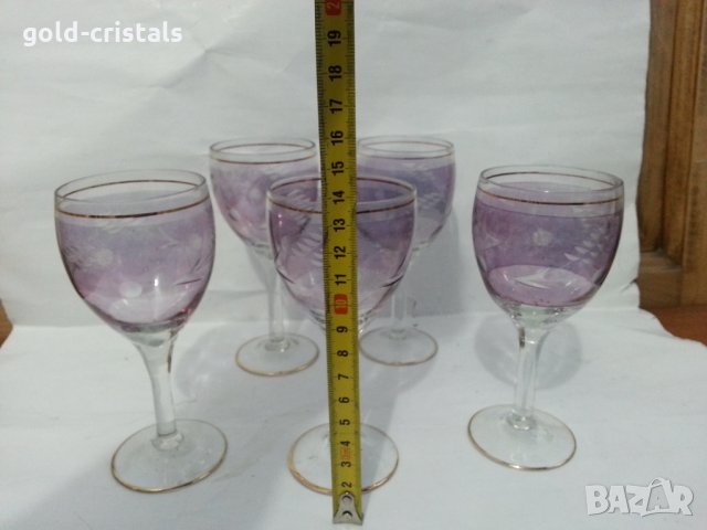 Ретро стъклени чаши гравирани, снимка 5 - Антикварни и старинни предмети - 36017215