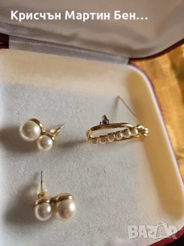 Сет MAJORICA перлени обеци +брошка чисто позлатено сребро с истински перли , снимка 2 - Колиета, медальони, синджири - 48927367