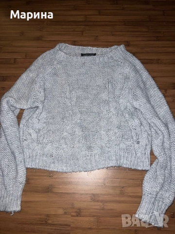 сив вълнен плетен пуловер за жени