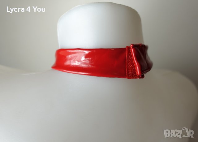 S размер (75 B гръдна обиколка) червено лачено бюстие/топ с чокър, снимка 7 - Корсети, бюстиета, топове - 41846921