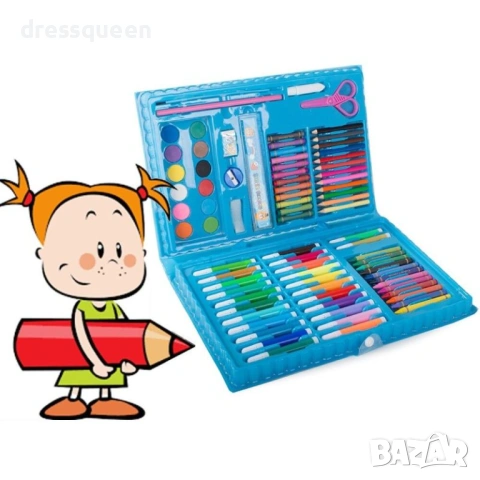 4730 Комплект за рисуване и оцветяване от 86 елемента – преносим куфар, 34 x 24 см, снимка 5 - Рисуване и оцветяване - 53779232