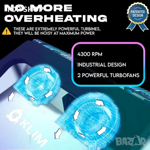 Охлаждаща подложка за лаптоп KLIM Everest, турбо вентилатор 4300 RPM, 14-17.3 инча, снимка 2 - Лаптоп аксесоари - 49511623