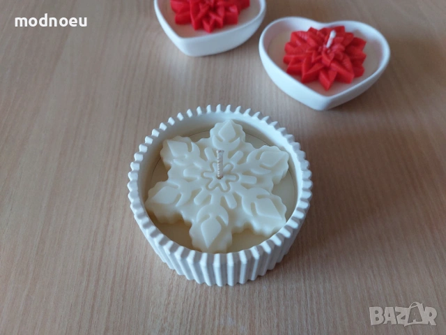 Свещ снежинка в кашпа, снимка 3 - Други - 53014368