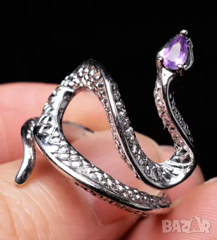 Пръстен змия с аметист гранат и перидот подходящи за подарък, снимка 3 - Пръстени - 50235478