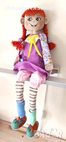 Кукла Пипи дълъг чорап.Ръчна изработка. Текстилна кукла. За игри и интериор., снимка 7 - Кукли - 52399284