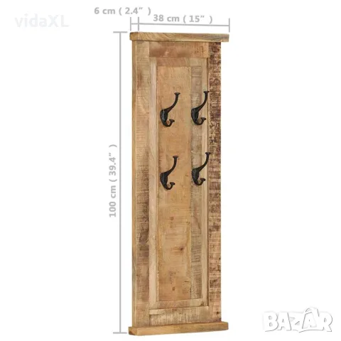 vidaXL Закачалки за дрехи, 2 бр, мангово дърво масив, 38x100 см, снимка 8 - Закачалки - 56147115