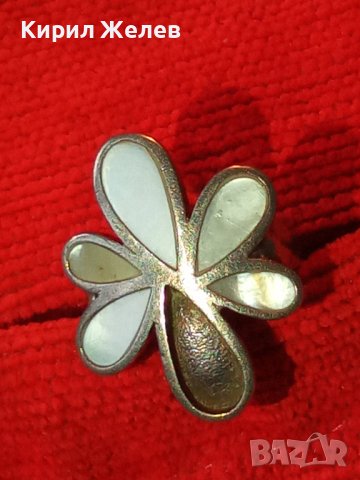 ВЕЛИКОЛЕПЕН ФЛОРАЛЕН СЕДЕФЕН СРЕБЪРЕН ПРЪСТЕН ЦВЕТЕ СРЕБРО 925 ИНКРУСТИРАН с ПОЛИРАН СЕДЕФ 13771