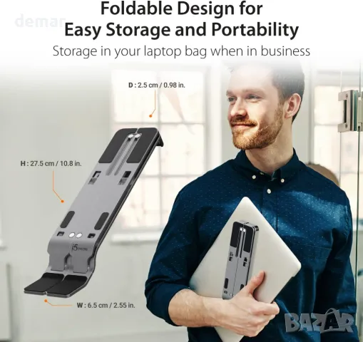 j5create Сгъваема алуминиева стойка за лаптоп с USB3.2 4-портов хъб, преносима до 16 инча (JTS223), снимка 7 - Друга електроника - 48237807