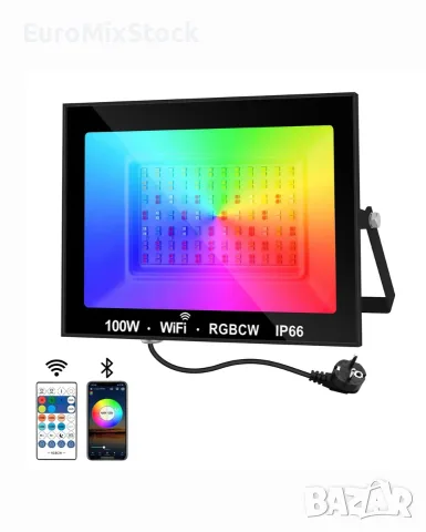 Смарт LED Външен Прожектор NATPOW 100W | WiFi + Bluetooth RGBCW Водоустойчив IP66