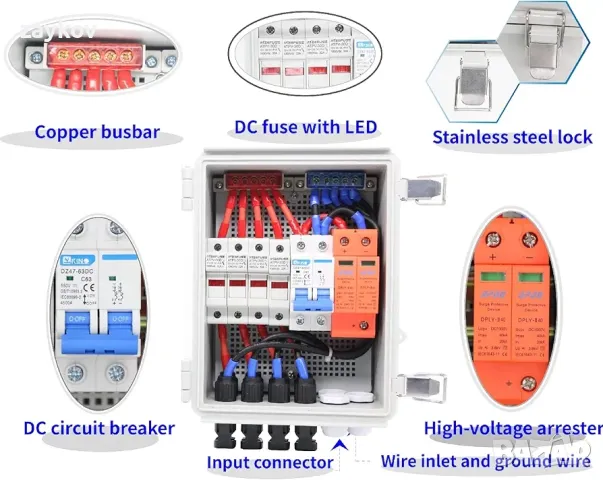 JMELEHW 4-струнна фотоволтаична комбинирана кутия и 63A прекъсвачи за соларен панел, снимка 3 - Друга електроника - 49217619