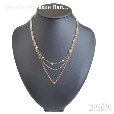 Комплект от 3 колиета за жени – Перлена верижка, класическа верижка и верижка със сърце