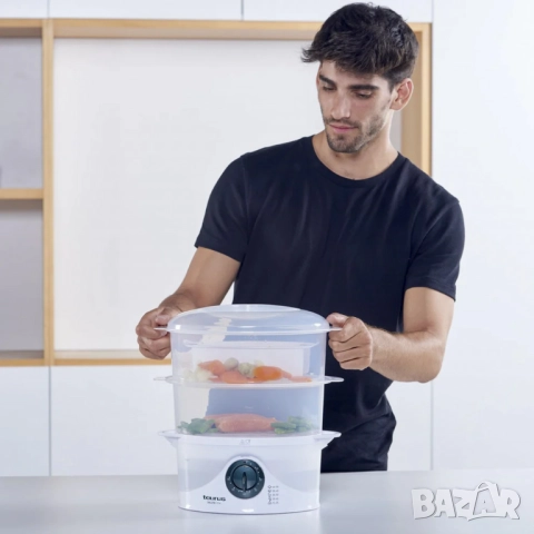 Уред за готвене на пара Taurus Salutecook 800W, 6 л, таймер 60 мин, 2 съда за готвене, съд за бял ор, снимка 6 - Други - 51992710