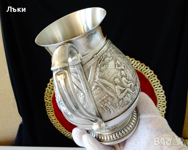 Халба от калай с три романтични релефни картини. , снимка 9 - Антикварни и старинни предмети - 44240275