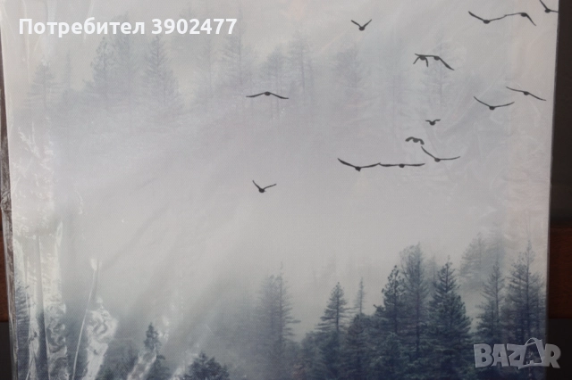 Три картини панно с гора и птици, снимка 2 - Картини - 52442499