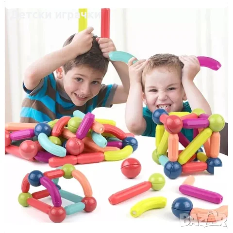 Магнитен конструктор игра Construction, Sticks Building многоцветна, 58 части, снимка 2 - Конструктори - 56043645