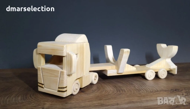 Декоративен дървен камион с ремарке - поставка за бутилка DMAR 319M4, снимка 2 - Колекции - 53591652