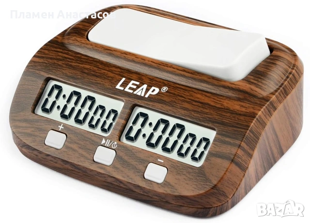 LEAP дигитален шахматен часовник – професионален таймер за шах и настолни игри, с аларма, дървесен д
