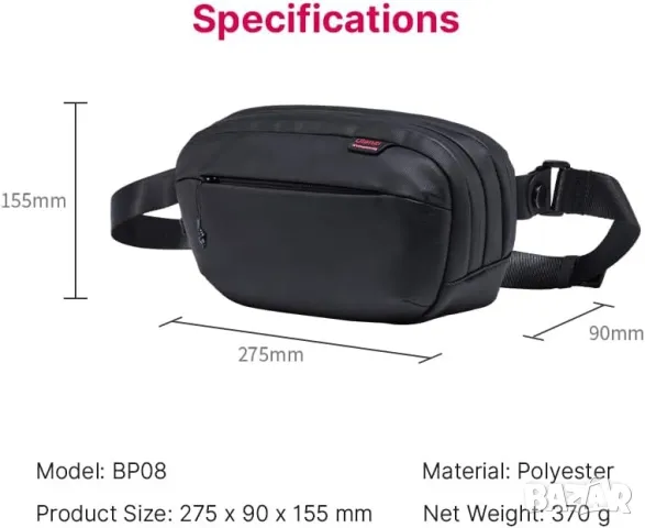 Ulanzi BP08 Traker водоустойчива чанта, фотографско оборудване, тип слинг, черна, 440гр, снимка 2 - Чанти, стативи, аксесоари - 50300376