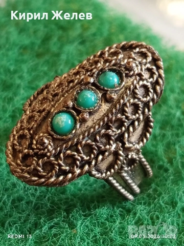 Антикварен сребърен пръстен филигранна изработка Бохо стил ювелирна изработка 27059, снимка 4 - Пръстени - 53763267