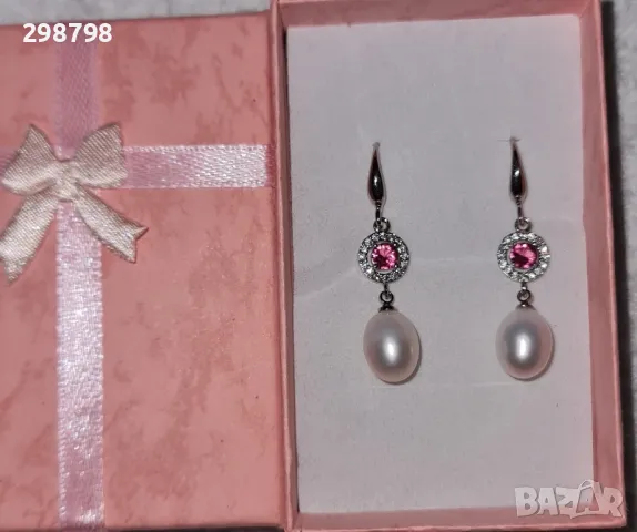 Уникални обеци от естествени перли и сребро розови,бяли и черни, снимка 3 - Обеци - 43438478