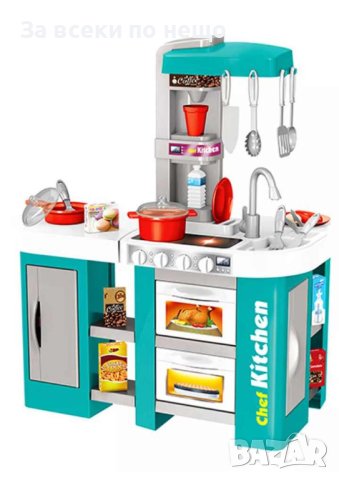 ✨Детска кухня със светещи керамични котлони, реалистични звуци и мивка с течаща вода