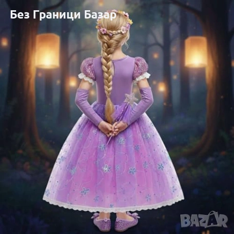 Нов Детски костюм принцеса 4 части рокля плитка диадема пръчица 7,8г, снимка 4 - Други - 53693236