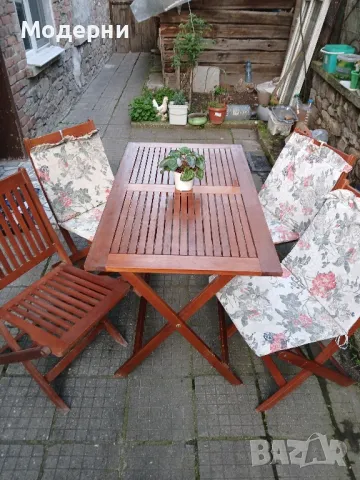 Дървена маса и 4 стола , снимка 2 - Градински мебели, декорация  - 49934812